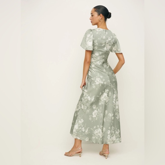 Reformation Sage Green Floral Midi Dress - Picture 4 of 16